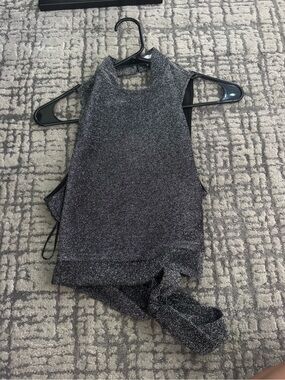 superdown Silver Sparkle Halter Tie-Back Crop Top